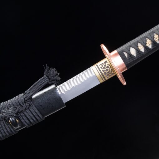 short katana handmade japanese wakizashi sword full tang with black saya 1 1