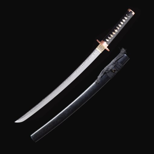 short katana handmade japanese wakizashi sword full tang with black saya 1 8