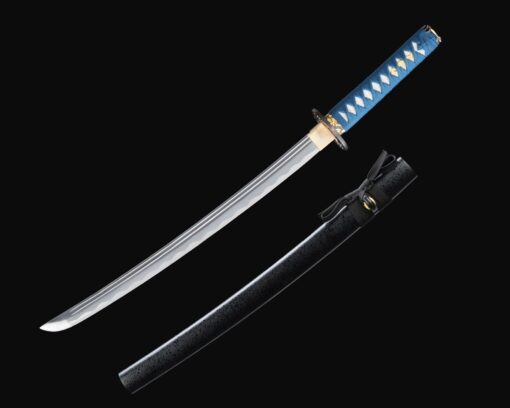 short katana handmade wakizashi sword 1065 carbon steel with black scabbard 1