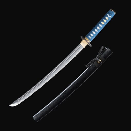 short katana handmade wakizashi sword 1065 carbon steel with black scabbard 2