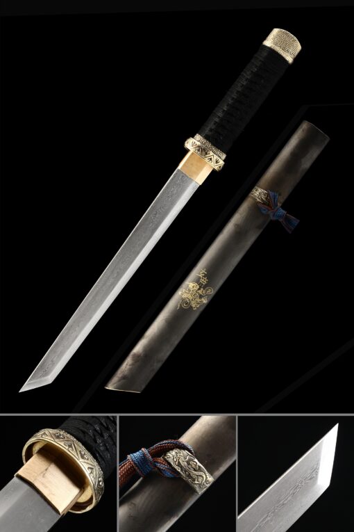 short sword handmade japanese short tanto sword with brown scabbard scaled