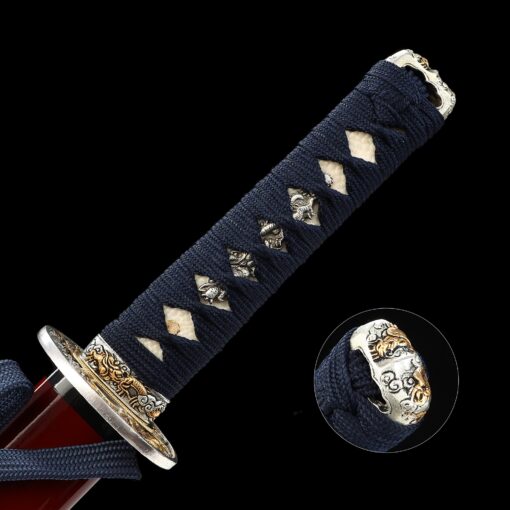 short tanto handmade full tang japanese tanto sword damascus steel with red 7