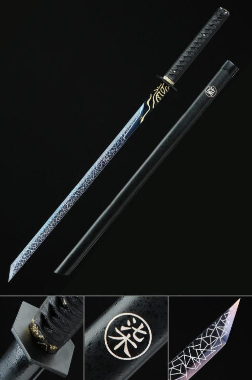 straight edge sword handmade japanese straight edge sword with blue blade scaled