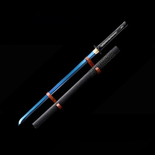 straight katana handmade japanese chokuto ninjato sword with blue blade 1 3