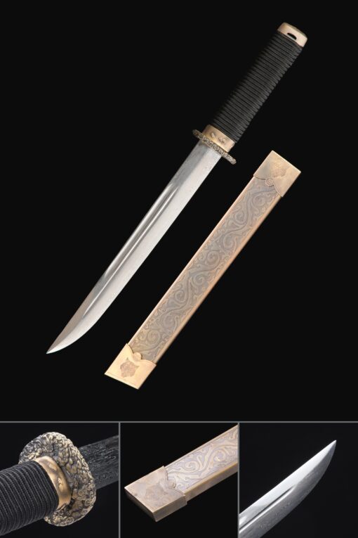 straight tanto handmade straight tanto sword damascus steel with copper scaled