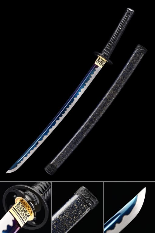 tactical wakizashi handmade high manganese steel blue blade real japanese scaled