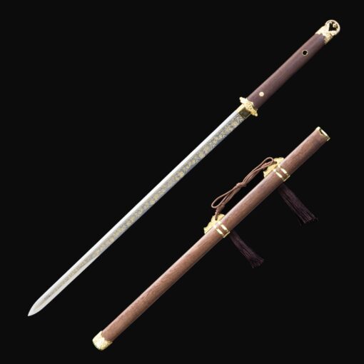 tang jian sword handmade rosewood scabbard carving carbon steel blade tang 2