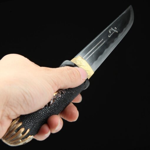 tanto knife handmade japanese pocket tanto knife with black rayskin 2