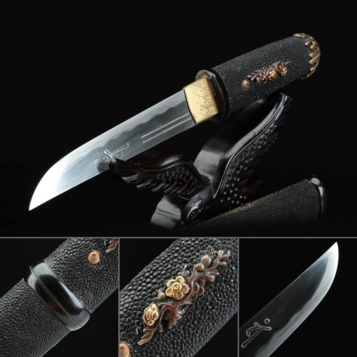 tanto knife handmade japanese pocket tanto knife with black rayskin