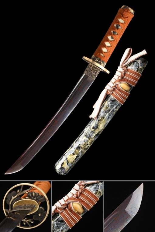 tanto sword handmade full tang tanto sword damascus steel with red blade scaled