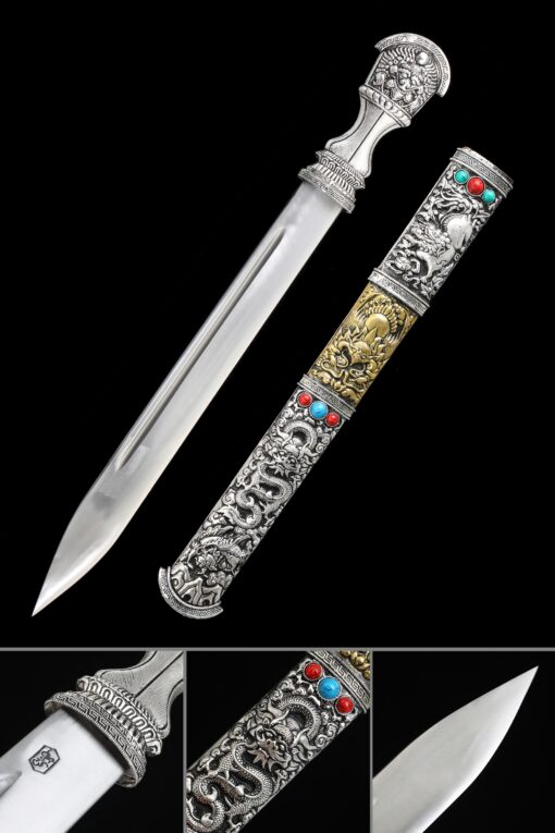 tibetan dagger antique tibetan knife double edge blade knife truekatana scaled