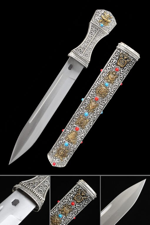 tibetan dagger silver tibetan knife double edge blade knife self defense scaled