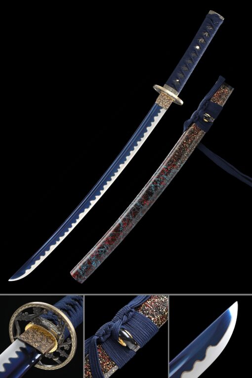 wakizashi handmade japanese wakizashi sword with blue blade truekatana scaled