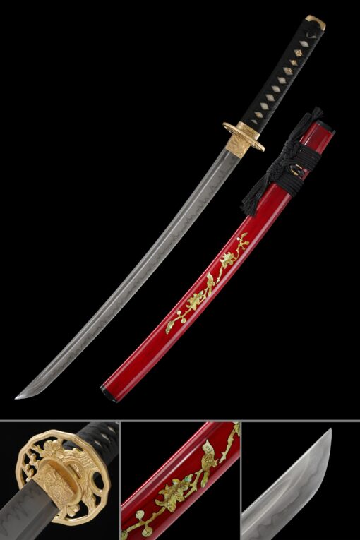 wakizashi handmade japanese wakizashi sword with red scabbard truekatana scaled