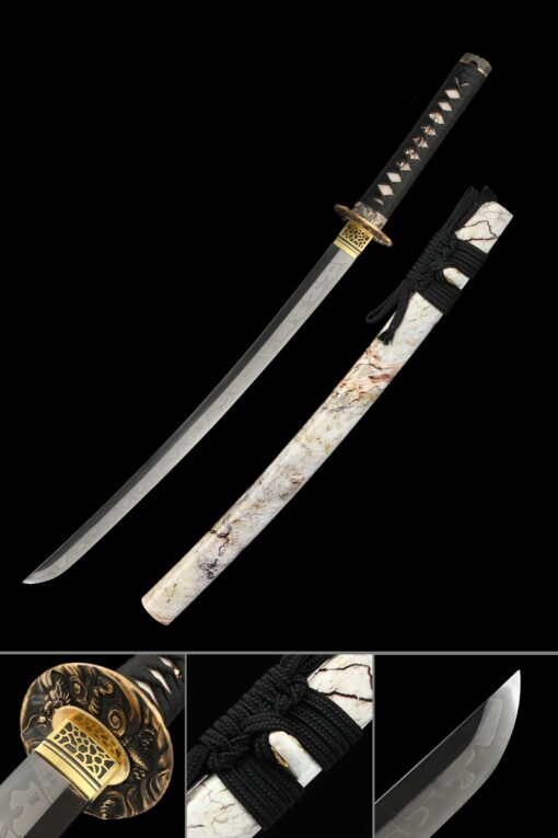 wakizashi sword handmade full tang wakizashi sword t10 carbon steel with scaled